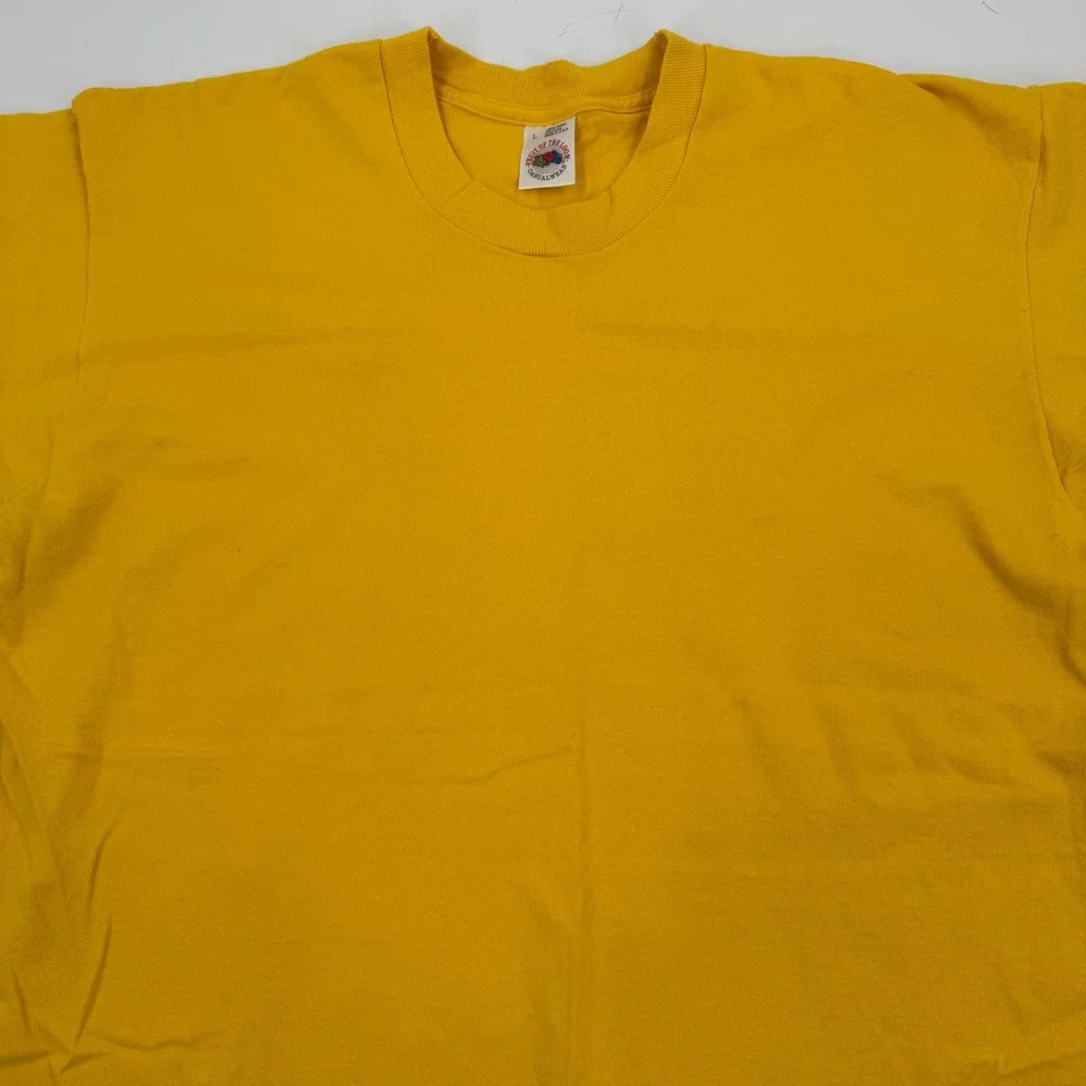 Fruit of the Loom‎ Yellow Cotton T Shirt Men's Size L Made in USA Single Stitch
